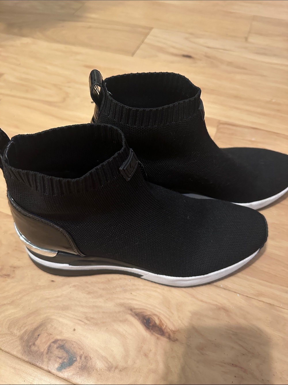 MICHAEL Michael Kors Black Knit Slip-On Sneaker Boot with Silver Accents